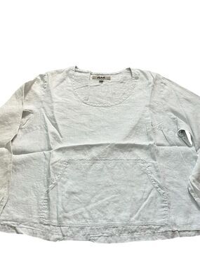 Flax 100% Linen Ivory Picnic Pullover Long Sleeve Scoop Neck Top Size 1X